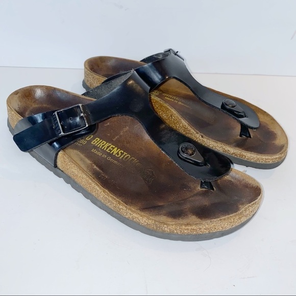 Birkenstock Gizeh Birko-Flor Black Patent Size 40 Narrow Fit - Picture 2 of 11